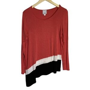 Sunday Blouse Top Womens‎ M Colorblock Rayon-blend Long Sleeve Easy Care Light
